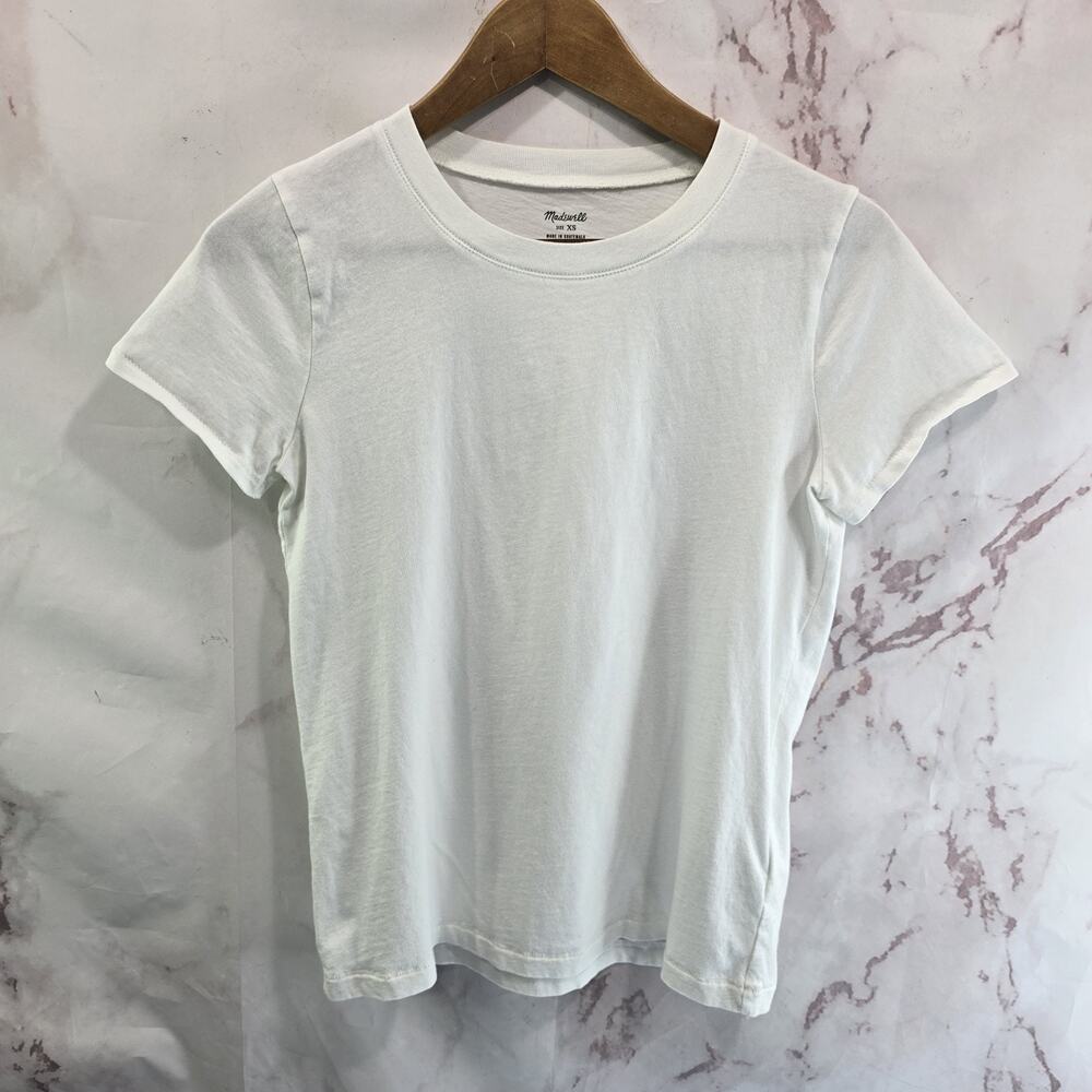Madewell T Shirt Women XS White Crop Crew Short Sleeve Boxy Tee